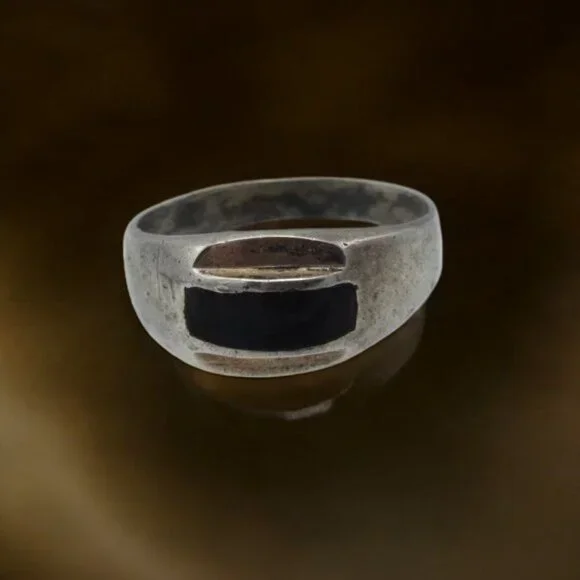 Vintage Sterling Silver Black Onyx Men's Pinky Ring Signed AN? 925